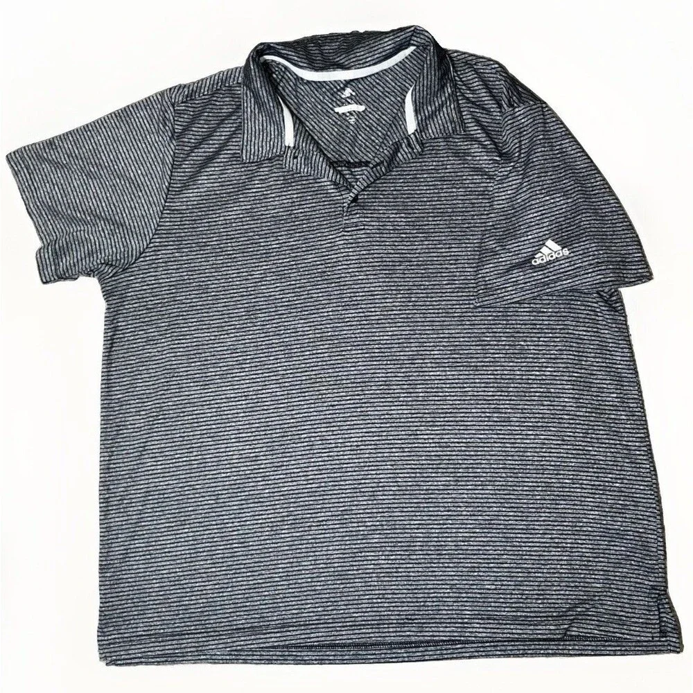 Adidas Golf Polo Shirt Mens XLarge Grey Black Striped Performance Short Sleeve